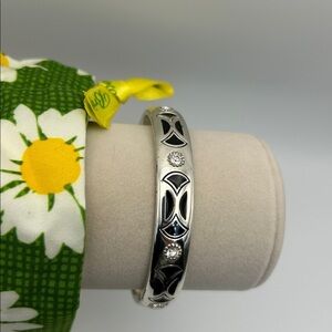 Brighton Capella Bangle Bracelet Magnetic Hinged Black Enamel Silver Plated